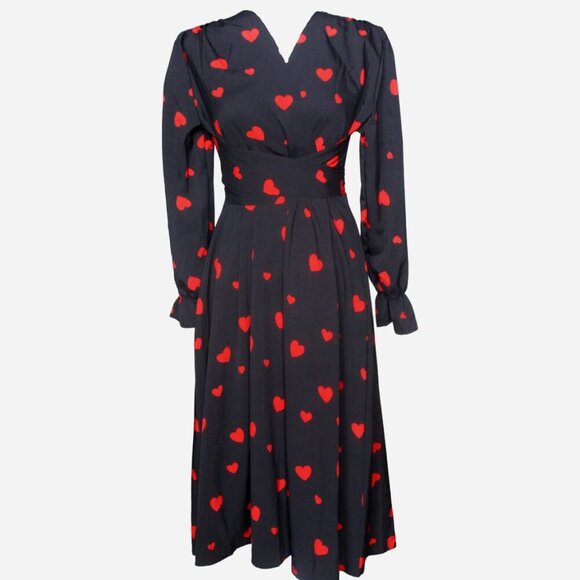 Black midi dress with red heart print - Picture 1 of 5